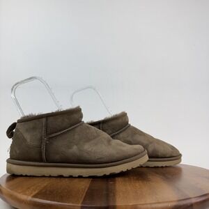 Mens Ugg Classic Ultra Mini Brown Shearling Lined Comfort Boots Size 10 M GUC